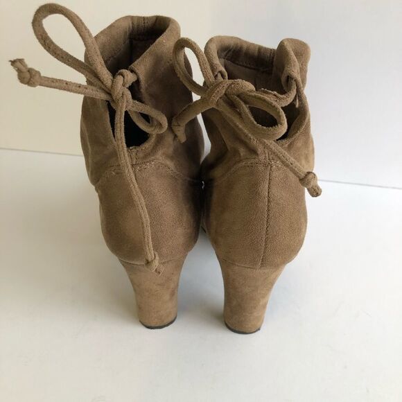 Revamped Suede Tie Up Ankle Chunky Heeled Booties Boots Heels Tan Brown - Picture 7 of 15